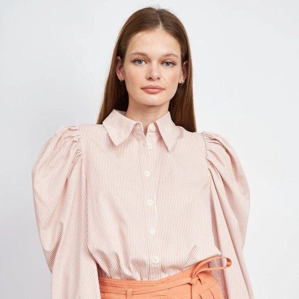 EN SAISON Aitana Cotton Poplin Stripe Blouse Sz Med Contemporary‎ Elegant